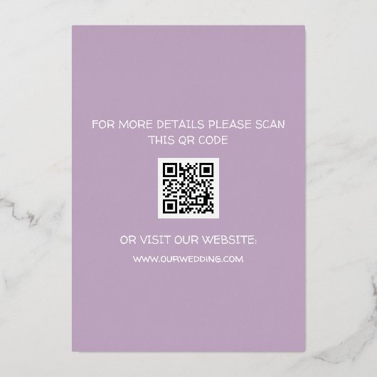 紫の薄紫モダン金ゴールドタイポグラフィバイオレットエレガント 箔招待状 (裏面)