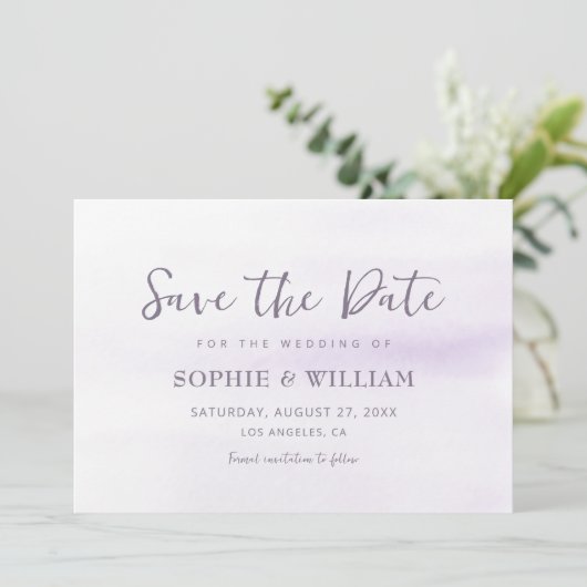 紫の薄紫水色美しいエレガントな結婚式 セーブザデート (スタンド正面)