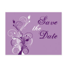 紫の薄紫白いフローラ日付のポストカードを保存