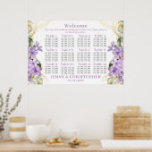 紫の薄紫結婚の座席表(12表) ポスター (キッチン)