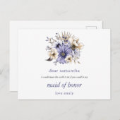 紫の薄紫花模様メイド・オブ・オーナー(花嫁付き添い人)要求 ポストカード (正面/裏面)