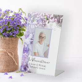 紫の薄紫花水彩お祝いの生活 台座サイン