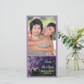 紫の薄紫花結婚式の日付を保存 セーブザデート (スタンド正面)