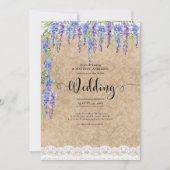 紫の藤のフローラ結婚のレース素朴ルック 招待状 (正面)