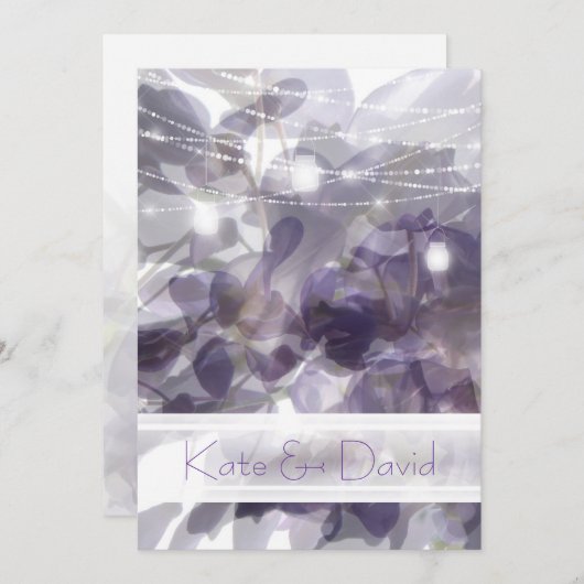 ©紫の藤の文字列ライトメイソンジャース結婚ズ 招待状 (正面/裏面)