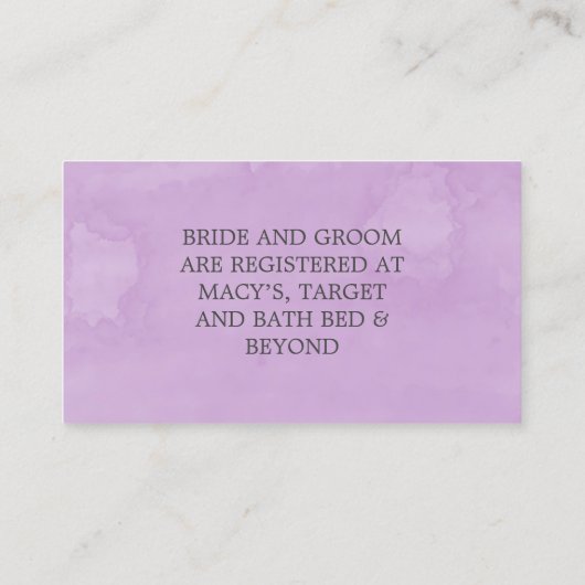 紫の藤の結婚レジストリエンクロージャカード 名刺 (裏面)