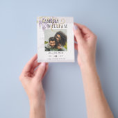 紫の藤モダンPHOTO結婚式の日付を保存 チラシ (手)