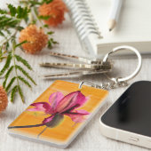 紫の蘭の水の色オレンジのポップ・アートのアートフラワー キーホルダー (正面右)