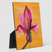 紫の蘭の水の色オレンジのポップ・アートのアートフラワー フォトプラーク (側面)