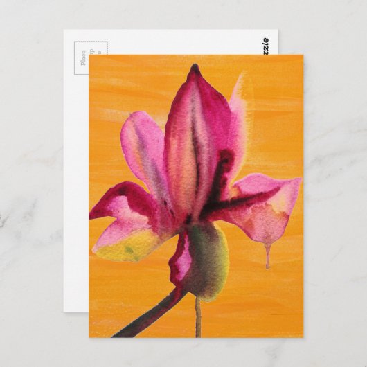 紫の蘭の水の色オレンジのポップ・アートのアートフラワー ポストカード (正面/裏面)