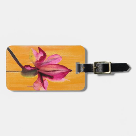 紫の蘭の水の色オレンジのポップ・アートのアートフラワー ラゲッジタグ (正面横)
