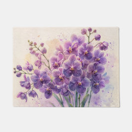 紫の蘭の水彩画 ドアマット