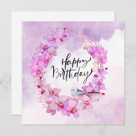 紫の蘭の水色を持つハッピーバースデー (正面/裏面)