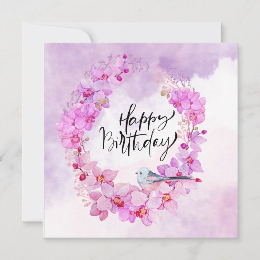 紫の蘭の水色を持つハッピーバースデー (正面)