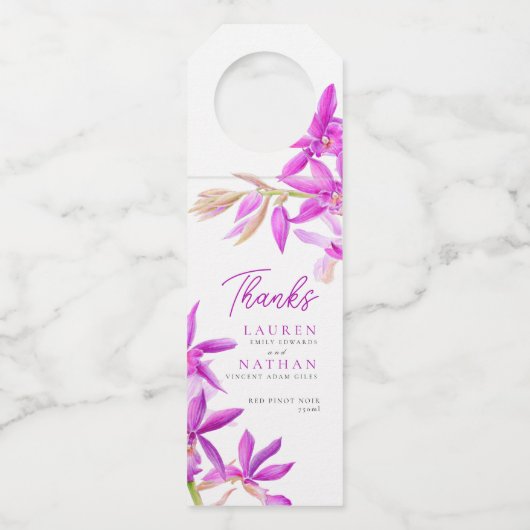 紫の蘭の水色結婚植物感謝してい ボトルネックタグ (正面)