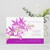 紫の蘭の花の水の色の写真結婚の セーブザデート (スタンド正面)