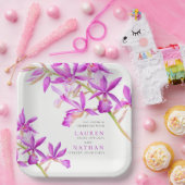 紫の蘭の花の水彩植物結婚の ペーパープレート (パーティー)