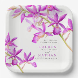 紫の蘭の花の水彩植物結婚の ペーパープレート