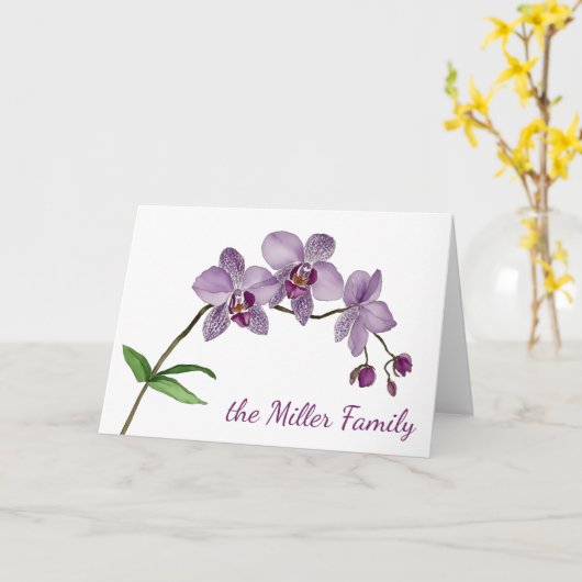 紫の蘭の花の水色 カード (黄色い花)