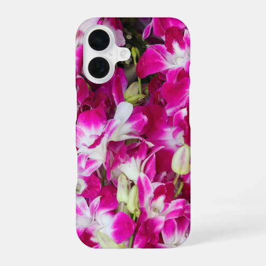 紫の蘭の花の背景 iPhone 16ケース (裏面)