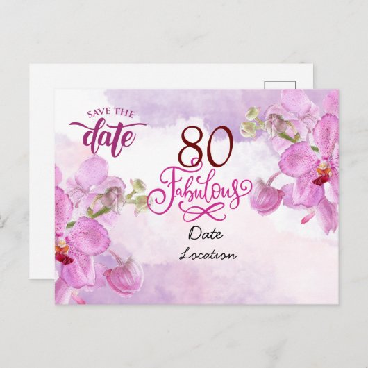 紫の蘭の花を持つ80番目の誕生日 ポストカード (正面/裏面)