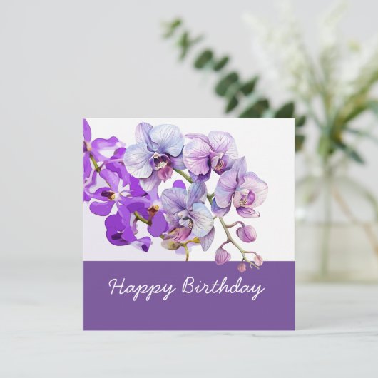 紫の蘭の花を誕生日 カード (スタンド正面)