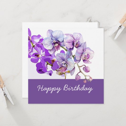 紫の蘭の花を誕生日 カード (正面/裏面インサイチュ)