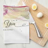 紫の蘭抽象芸術書道 キッチンタオル (四つ折り)