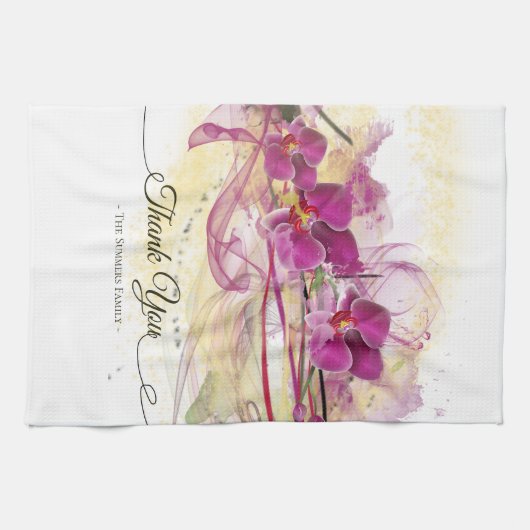 紫の蘭抽象芸術書道 キッチンタオル (横)