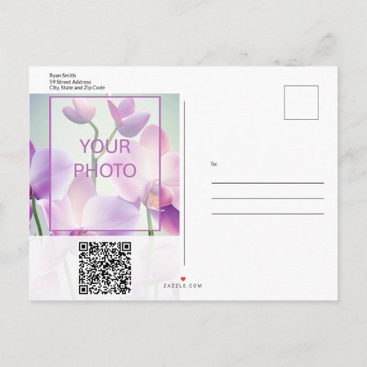 紫の蘭結婚フローラの救日付きポストカード 案内ポストカード (裏面)