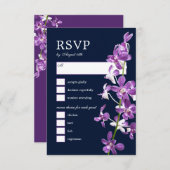 紫の蘭、エレガモダンントウェディングRSVPカード 出欠カード (正面/裏面)