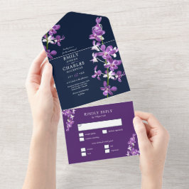 紫の蘭、エレガントなモダン結婚式すべてを1つで オールインワン招待状