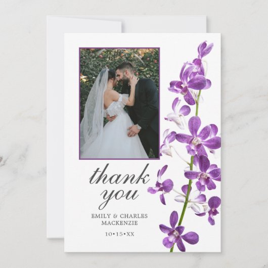 紫の蘭、エレガントモダンな結婚式ありがとうC サンキューカード (正面)