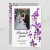 紫の蘭、エレガントモダンな結婚式ありがとうC サンキューカード (正面/裏面)