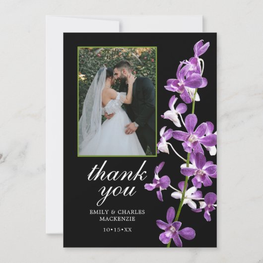 紫の蘭、エレガントモダンな結婚式ありがとうC サンキューカード (正面)