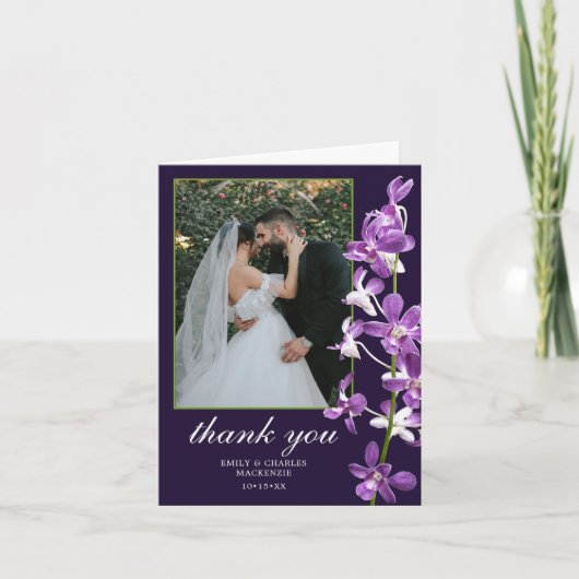 紫の蘭、エレガントモダンな結婚式 サンキューカード (正面)