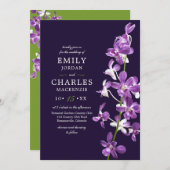 紫の蘭、エレガントモダンな結婚式 招待状 (正面/裏面)