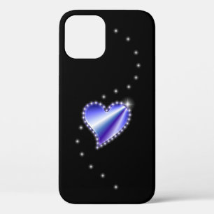 紫の虹のハート(星を黒に設定) iPhone 12ケース