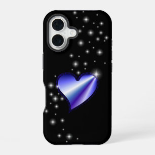紫の虹のハート(星を黒に設定) iPhone 16ケース