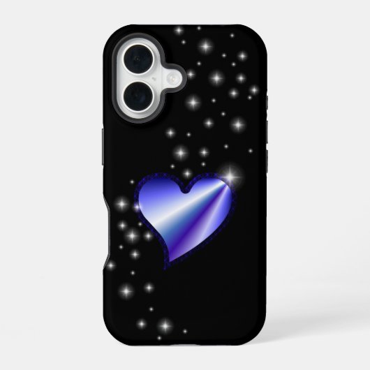 紫の虹のハート（星を黒に設定） iPhone 16ケース (裏面)