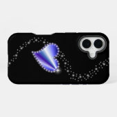 紫の虹のハート（星を黒に設定） iPhone 16ケース (裏面横)