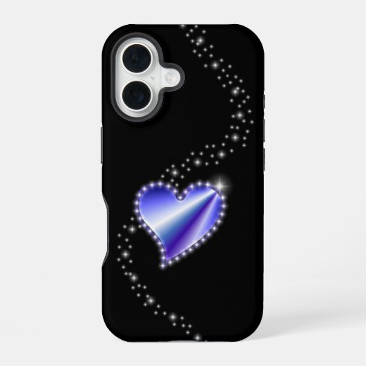 紫の虹のハート（星を黒に設定） iPhone 16ケース (裏面)