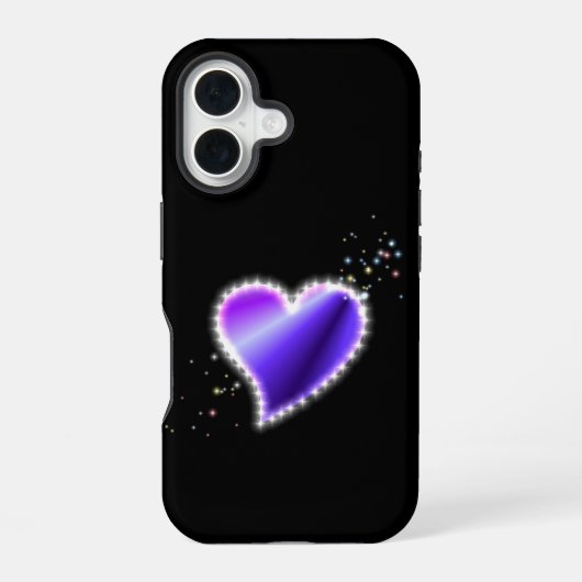紫の虹のハート（星を黒に設定） iPhone 16ケース (裏面)