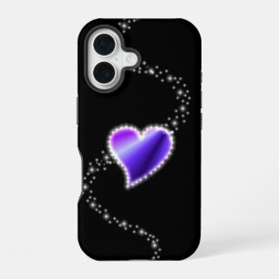 紫の虹のハート(星を黒に設定) iPhone 16ケース