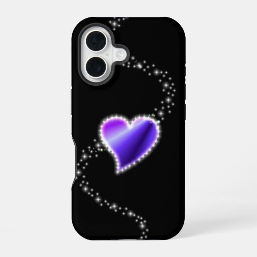 紫の虹のハート（星を黒に設定） iPhone 16ケース (裏面)