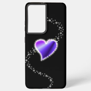 紫の虹のハート(星を黒に設定) SAMSUNG GALAXY S21+ケース