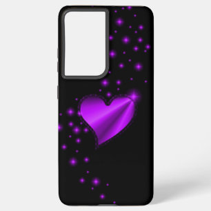 紫の虹のハート(星を黒に設定) SAMSUNG GALAXY S21+ケース