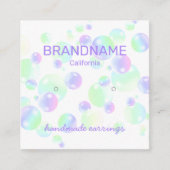 紫の虹の石鹸の泡がイヤリング表示 スクエア名刺 (正面)