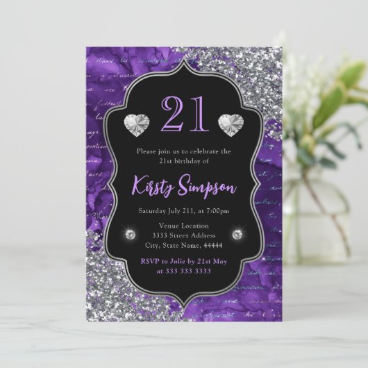 紫の虹色の人魚の手紙21歳の誕生日 招待状 (スタンド正面)