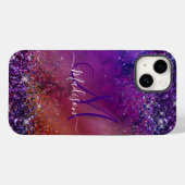 紫の虹色ブラシ付き金属グリッターモノグラムn Case-Mate iPhoneケース (裏面 (横))